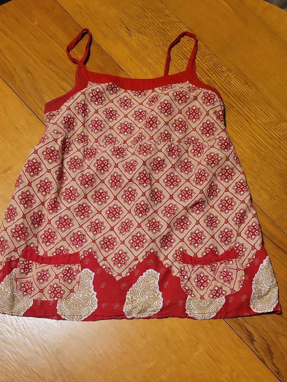 At Last Red and Cream Patterned Spaghetti Strap Tank Top